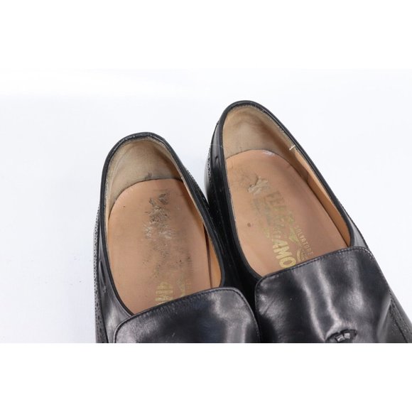 Vintage Salvatore Ferragamo Mens 11.5 B Leather Wingtip Tassel Loafers Black main image 11